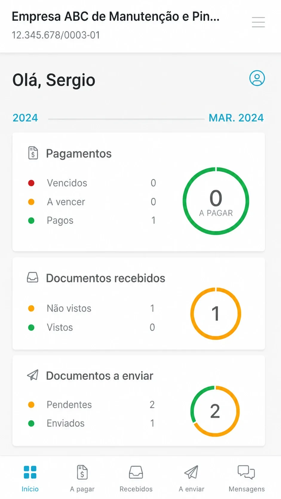 Tela do aplicativo da E-volução Contabilidade